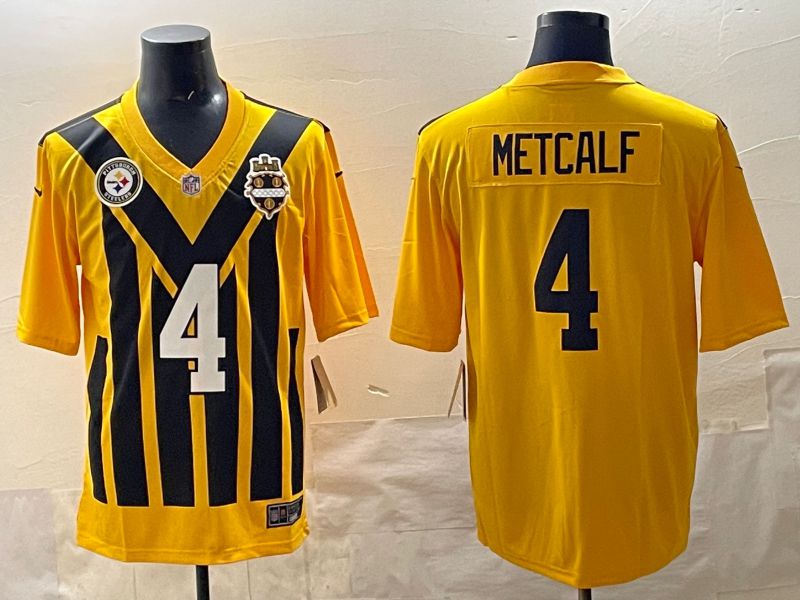 Men Pittsburgh Steelers #4 Metcalf Yellow Retro 2025 Nike Limited NFL Jersey style 06